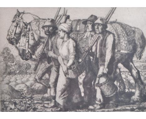 Charles Frederick Tunnicliffe, RA, RE, ARCA, OBE ( British, 1901-1979 ) Rare etching entitled ' The Harvesters' ' being frame