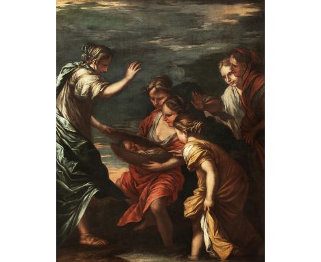 Salvator Rosa, 1615 Arenella/ Neapel – 1673 RomDie Auffindung des Moses im NilÖl auf Leinwand. Doubliert.168 x 142 cm.Die Bil