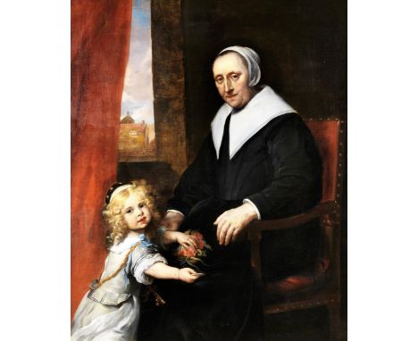 Jürgen Ovens,1623 Tönning – 1678 Friedrichstadt, zug.DOPPELPORTRAIT MIT FRAU UND MÄDCHENÖl auf Leinwand.125 x 103 cm.Verso mi