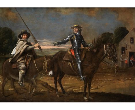 Maître des Cortèges, tätig um 1645 – um 1660Don Quijote und Sancho PanzaÖl auf Leinwand. Doubliert.100,5 x 140,5 cm.In vergol