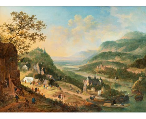 Jan Griffier d. Ä., 1645/56 Amsterdam – 1718 LondonFlusslandschaft am OberrheinÖl auf Kupfer.28 x 38,5 cm.Links mittig signie