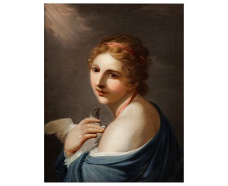 Heinrich Friedrich Füger, 1751 Heilbronn – 1818 Wien, zug.Portrait einer jungen Frau mit TaubeÖl auf Leinwand.60 x 47 cm.In d