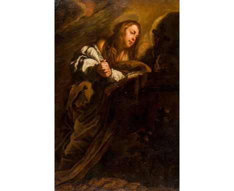 Domenico Fetti, 1589 Rom - 1624 Venedig, zug.Maria Magdalena im BußgebetÖl auf Leinwand.152 x 100,5 cm.Beigegeben ausführlich