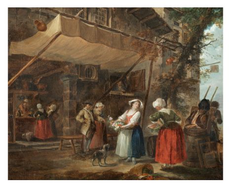 Jean-Baptiste Charpentier d. Ä., 1728 Paris – 1806 ebendaBLUMEN- UND GEMÄLDEVERKÄUFER VOR EINEM VERKAUFSSTAND, UM 1790Öl auf 