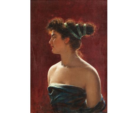 Hans Holtzbecher,1861 Berlin – 1935 ebendaPortrait einer jungen FrauÖl auf Leinwand.73 x 52 cm.Rechts unten signiert und dati