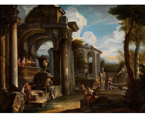 Giovanni Paolo Panini, 1691 Piacenza – 1765 Rom, zug.Antike Ruinen mit BesuchernÖl auf Leinwand. Doubliert.73 x 99 cm.Ansicht