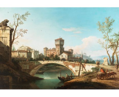 Giuseppe Zocchi, 1711 Florenz – 1767 ebendaBlick auf MantuaÖl auf Leinwand. Doubliert.50 x 72,5 cm.Verso diverse Aufkleber so