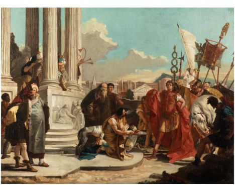 Giovanni Battista Tiepolo, 1696 Venedig – 1770 MadridCaesar wird der Kopf des Pompejus präsentiertÖl auf Leinwand. Doubliert.