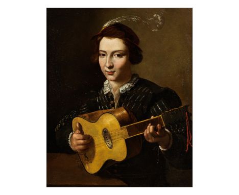 Pietro Paolini, 1603 Lucca – 1681 ebenda Junger GitarrenspielerÖl auf Leinwand.73 x 60 cm.In ebonisiertem Holzrahmen.Beigegeb