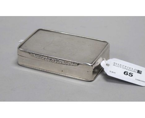 A Hallmarked Silver Snuff Box, Edward Smith, Birmingham 1853, of rectangular form, allover textured finish (worn), gilt lined