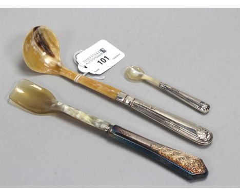 A Hallmarked Silver Handled Horn Ladle, YB, Sheffield 1999 (and stamped 2000 Millennium mark), approximately 20cm long; a hal