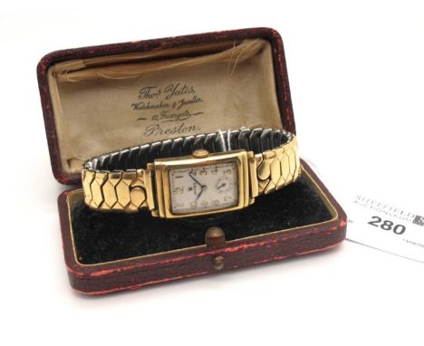 Rolex; A Vintage 9ct Gold Cased Gent's Wristwatch, the signed rectangular dial with Arabic numerals and seconds subsidiary di