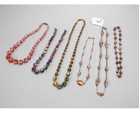 A Collection of Vintage Foil Glass Bead Necklaces; together with a further vintage bead necklace. (6)