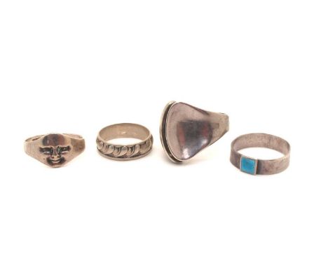 Peter Guy Watson; A Modernist Style Ring, (approximate finger size T); Together with A Novelty Face Ring, indistinctly stampe