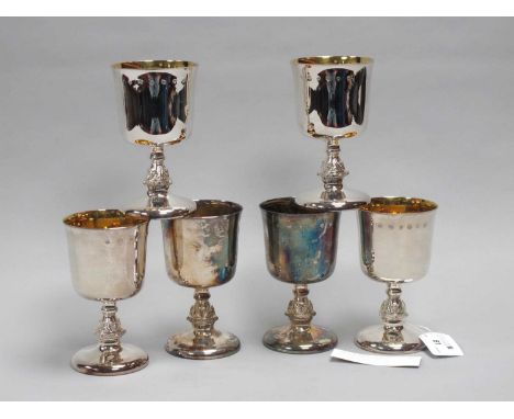 A Set of Six Modern Hallmarked Silver Goblets, HC, Sheffield 1999 (2000 Millenium stamp) each of plain design, gilt lined, on