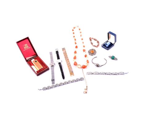 A collection of vintage costume jewellery, some fine silver jewellery; paste set brooches and earrings; crystal necklace and 