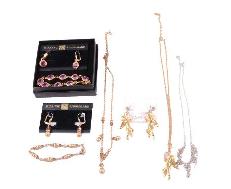 A collection of Suzanne Bjøntegård and Lee Sands costume and cultured pearl jewellery, a Suzanne Bjøntegård bead fringe and g