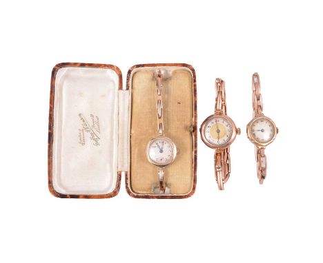 Three vintage ladies’ 9 carat gold manual wind wristwatches, a vintage lady's 9 carat yellow gold manual wind wristwatch, 16m