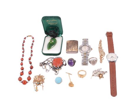 A lady's gold wristwatch and a collection of white metal and costume jewellery and other wristwatches, Benson - a lady's vint