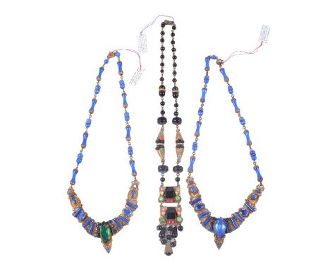 Three Czechoslovakian 1930's faux lapis lazuli necklaces, a rare sautoir possibly Max Neiger of Gablonz, each faux lapis neck