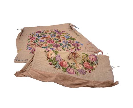 Large quantity of hand stitched 20th century tapestry seat covers, some not finished, includes some wool.