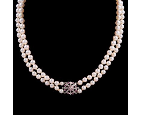 A two row cultured pearl necklace with AnchorCert Certificate, the pearls (61), (67), graduating from 5.5mm to 8.6mm, fitted 