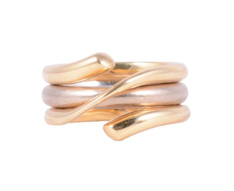 Regitze Overgaard for Georg Jensen - an yellow and white metal Magic combination ring, the central white metal 3.5mm wide ban