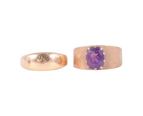 A diamond ring and an amethyst dress ring, a diamond ring, the three diamond chips star gypsy set in an 18 carat yellow gold 