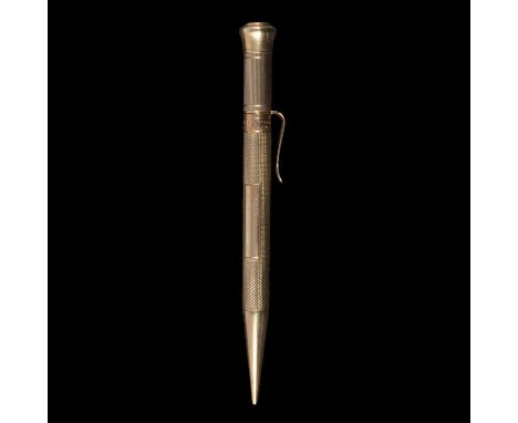 A 9 carat yellow gold Mordan Everpoint 179005 propelling pencil, hallmarked London (date letter rubbed), engine turned design
