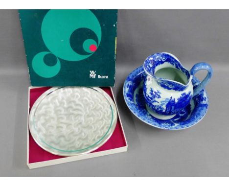 Blue and white basin and ewer, together with a WMF Ikora serving plate (boxed), (3) 