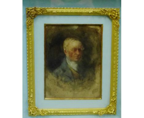 J.E. Reid Portrait Watercolour of Mr Gibb, signed and dated indistinctly, framed in a showcase, 13 x 17cm