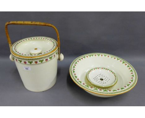 Wedgwood 'Strawberry Fruit' patterned toilet set, comprising a basin, soap dish and cover and a pail, (3) 
