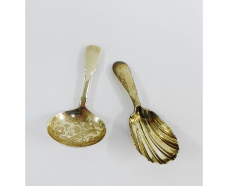 George IV silver caddy spoon, makers mark for James Wintle, London 1822 together with a Georgian Scottish silver caddy spoon 