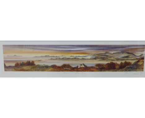 Gillian McDonald  Limited edition coloured print 'Across to Bac Mor',  signed and numbered 511/850, in a glazed frame, 62 x 1