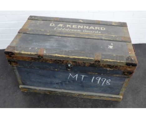 Vintage blue painted wooden storage trunk, 51 x 92cm 