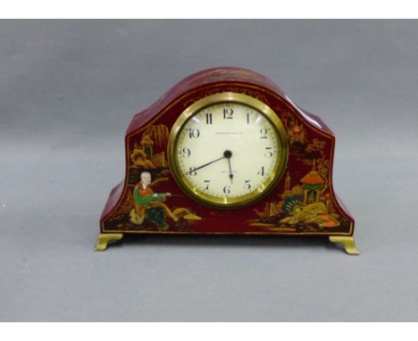 Chinoiserie mantle clock, the circular dial with Arabic numerals and inscribed JAS Hardie &amp; Co Ltd, Aberdeen, 22 x 16cm 