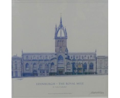 After William Highet  'Edinburgh - The Royal Mile, St. Giles Cathedral'  Pencil signed print, in a glazed frame, 32 x 32cm 