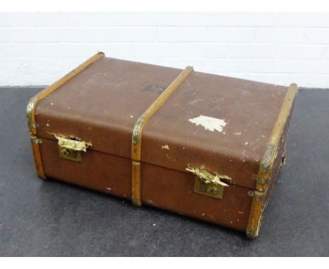 Vintage wooden bound storage trunk, 36 x 77cm 