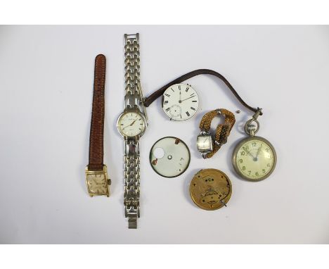 A collection of watches to include; Railway Timekeeper (AF), a Timex Tank watch, mechanical wind, fiver other watches/parts&n