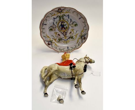 A Beswick Equestrian model of a Mounted Queens Lifeguard Soldier on a Dapple Grey, printed mark approx 25cms high. some crazi