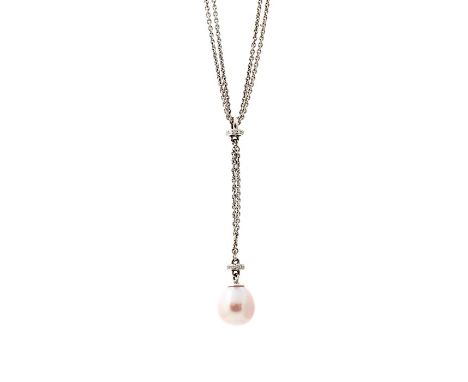 A pearl and diamond 18ct white gold pendant, comprising a pear shaped cultured pearl, size approx. 12mm x 11mm, pink tone sus