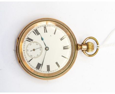 An Elgin gold plated pocket watch, Roman numerals, white enamel dial, subsidiary dial, case diameter approx. 50mm, dial diame