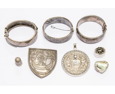 A University College Hospital silver nurses buckle, London 1937, approx 1.08ozt; a Chinese white metal pendant with dragons, 