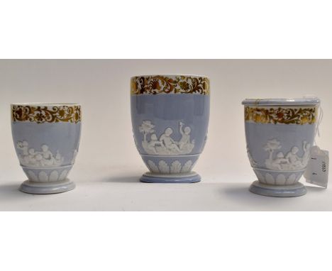 A set of three 19th Century Spode Bough/potpourri pots, one larger and a pair of smaller (one with piece of cover damaged), l