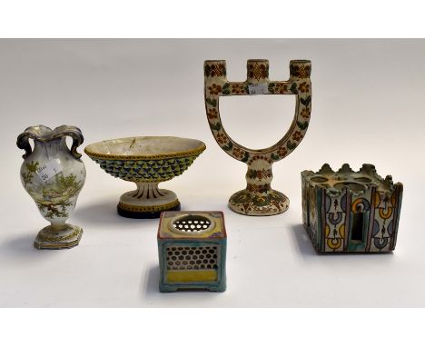 19th Century Quimper, along with 19th Century Italian sauce pot, inkwell, candle holder and Chinese pot