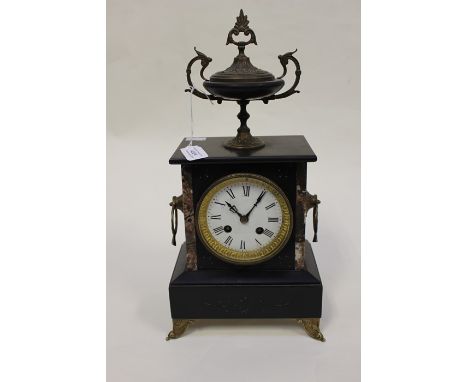 A late 19th Century black slate and marble eight day mantel clock