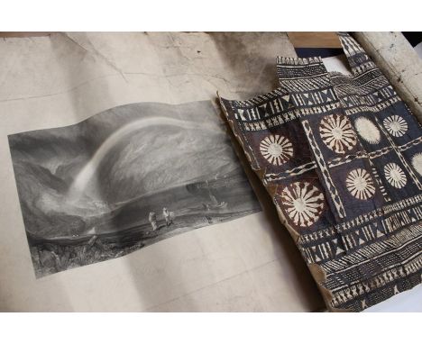 Two 19th Century unframed prints; The Rhone and Venice together with Batik print material (hand made)