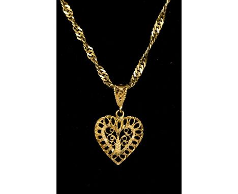 A 9ct gold filigree heart pendant along with a 9ct gold rope twist chain, chain length approx.&nbsp; 22'', total gross weight