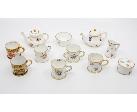 A group of miniature Crown Derby including two Stevenson &amp; Hancock mark tea pots decorated with flowers, circa 1863 - 186