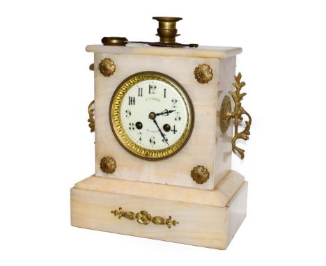 An alabaster French striking mantel clock, circa 1910, 28cm high